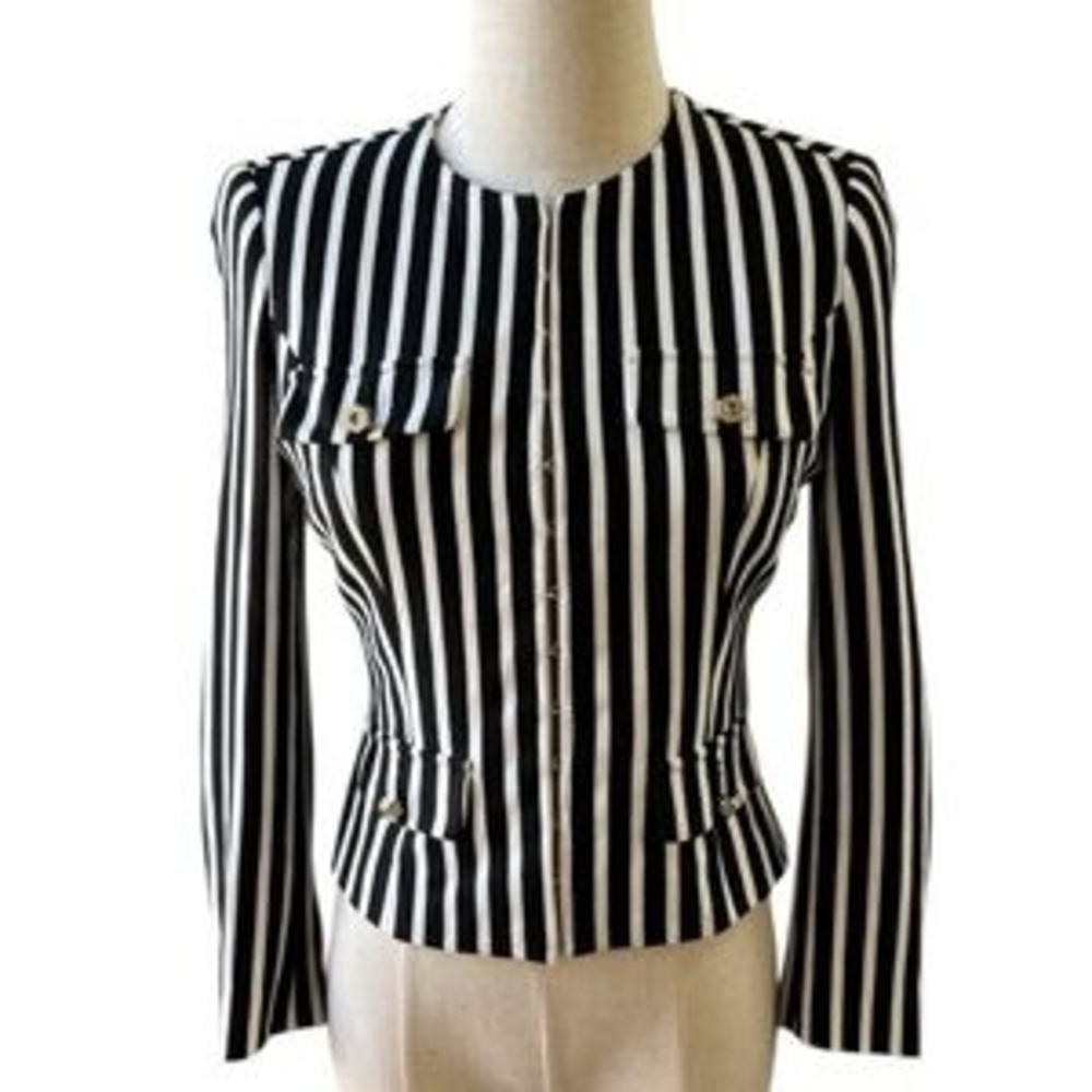 Marciano Black and White Striped Blazer
